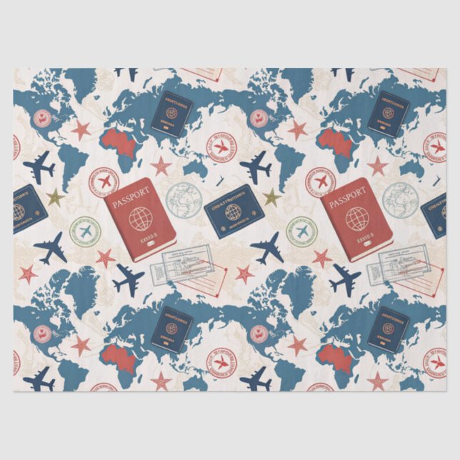 Papel De Seda Padrão de Mapa de Viagem Mundial (Frente )