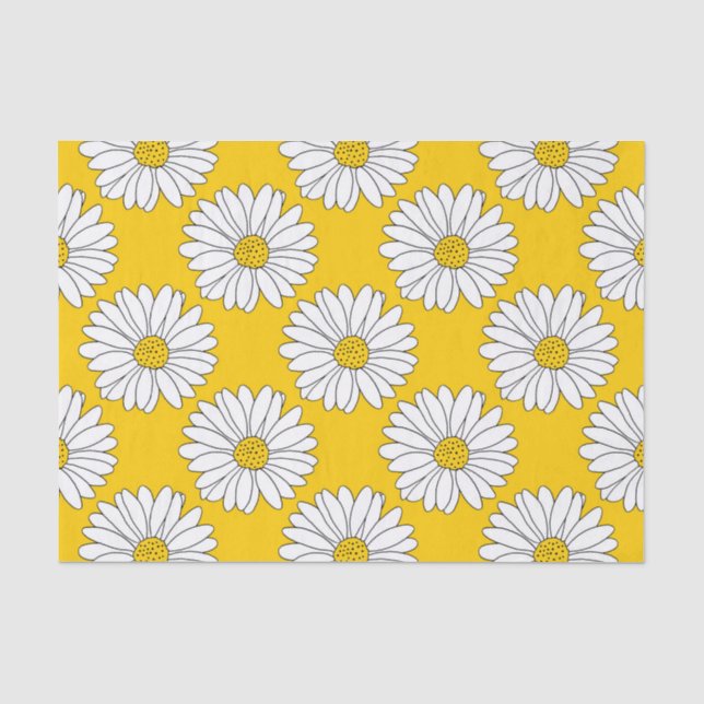 Papel De Seda Padrão de Margarida Amarela Branca 2 (Frente )
