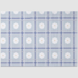 Papel De Seda Padrão de Margarida de Xadrez Azul