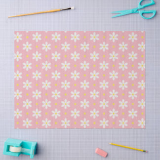 Papel De Seda Padrão de Margaridas Brancas Fundo Personalizado