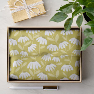 Papel De Seda Padrão de Margaridas Florais Oliva e Mostarda Verd