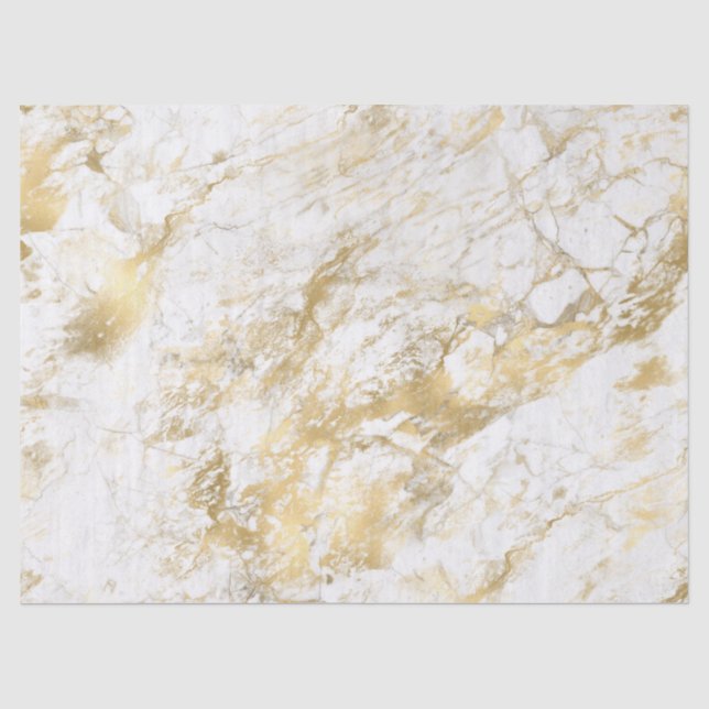 Papel De Seda Padrão de Mármore Branco e Dourado Moderno (Frente )