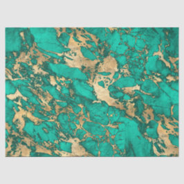 Papel De Seda Padrão de Mármore Teal e Dourado Moderno