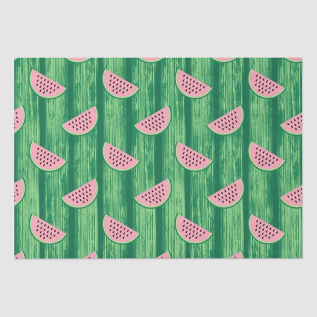 Papel De Seda Padrão de Melancia Rosa e Verde (Frente )