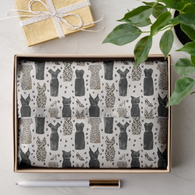 Papel De Seda Padrão de moda de leopardo e vestido preto com sal (Presente)