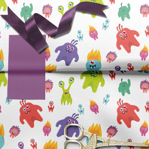 Papel De Seda Padrão de monstro colorido bonito Branco