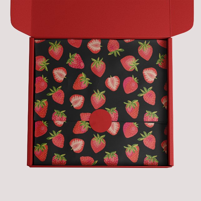 Papel De Seda Padrão de Morango (Strawberry pattern black tissue paper)
