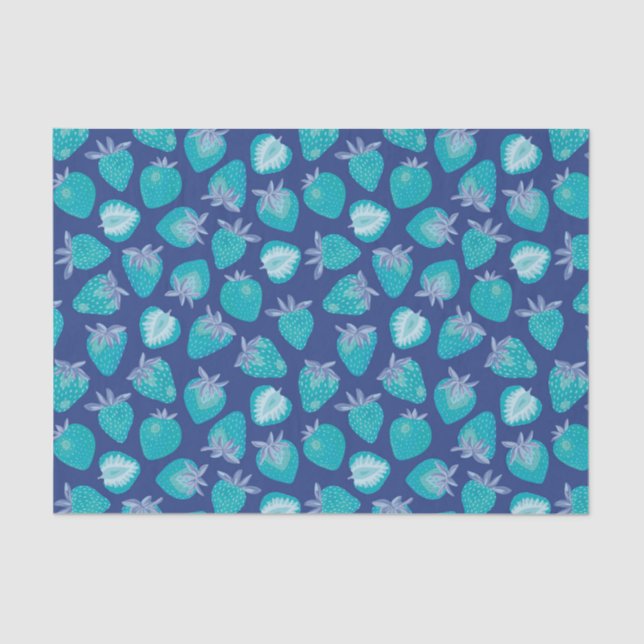 Papel De Seda Padrão de Morango Azul (Frente )