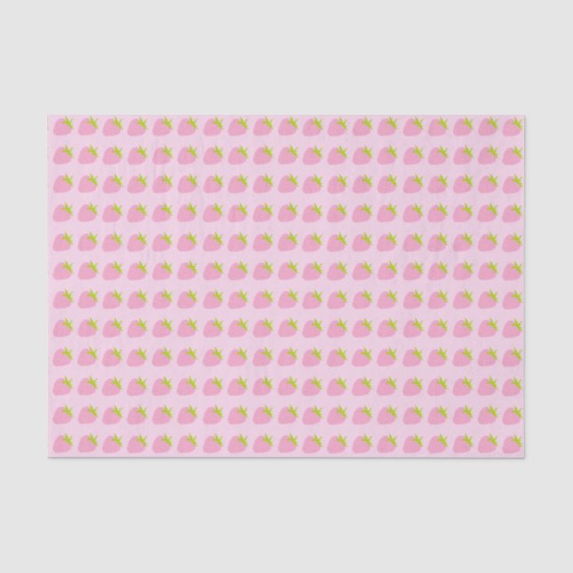 Papel De Seda Padrão de Morangos Rosa Fofo (Frente )