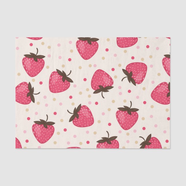 Papel De Seda Padrão de Morangos Rosa Fofo e Feminino (Frente )