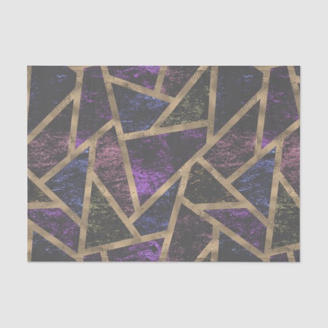 Papel De Seda Padrão de mosaico roxo e ouro (Frente )