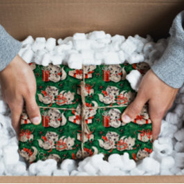 Papel De Seda Padrão de Natais vintages verdes 50 com gatinhos