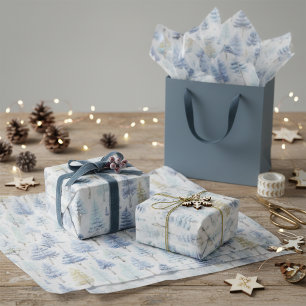 Papel De Seda Padrão de Natal Blue Gold #26 ID1009