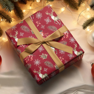 Papel De Seda Padrão de Natal Com Cerveja e Bullfinches Vermelho