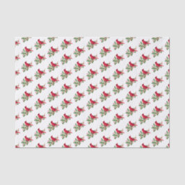 Papel De Seda Padrão de Natal com Galho de Azevinho e Cardinal V