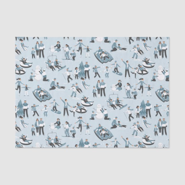 Papel De Seda Padrão de Natal da família de inverno (Frente )