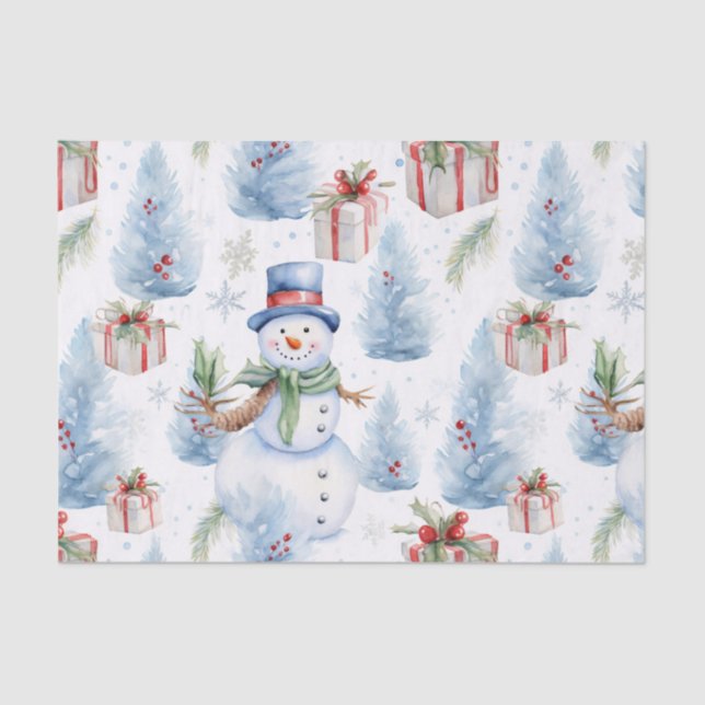 Papel De Seda Padrão de Natal de Aquarela (Frente )