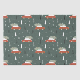 Papel De Seda Padrão de Natal de Carro Vermelho Fofo Árvore de N