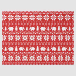 Papel De Seda Padrão de Natal de Elefantes Brancos Vermelho