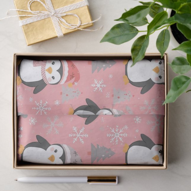 Papel De Seda Padrão de Natal de Pinguim (Presente)