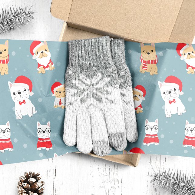 Papel De Seda Padrão de Natal do Bulldog Francês Frenchie (Criador carregado)
