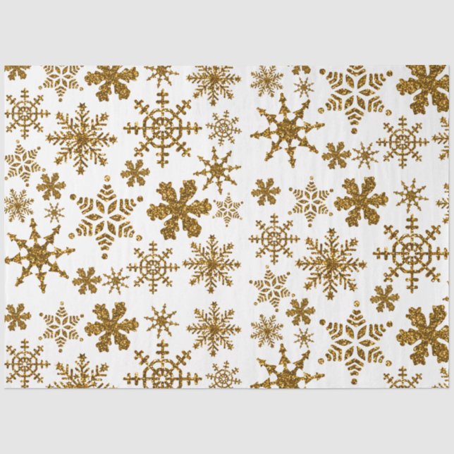 Papel De Seda Padrão de Natal dos Flocos de Neve com ouro brilha (Frente )