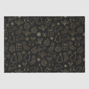 Papel De Seda Padrão de Natal em Folha Dourada e Preto Elegante