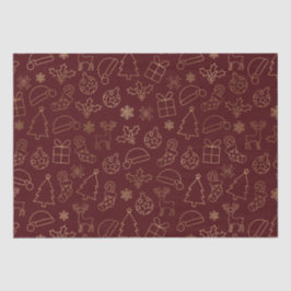 Papel De Seda Padrão de Natal em Folha Dourada e Vermelho Elegan