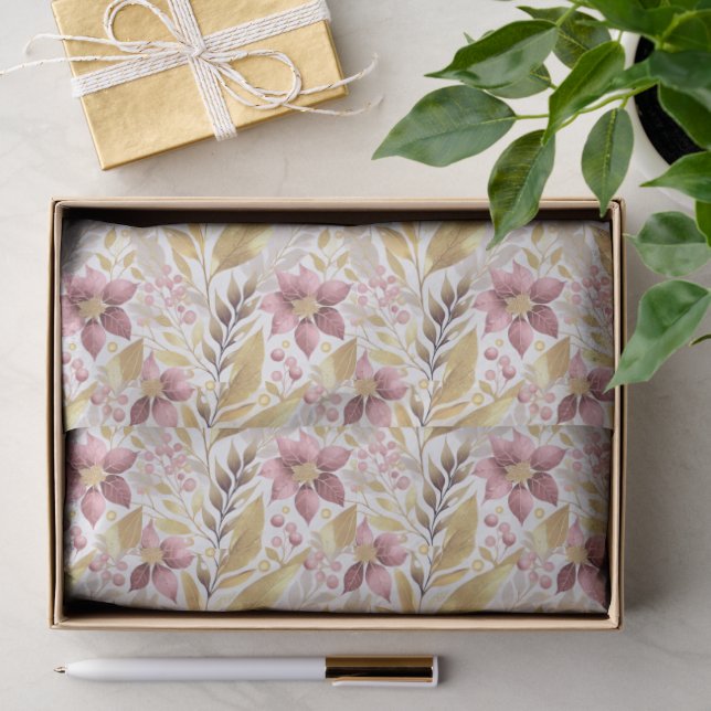 Papel De Seda Padrão de Natal em Ouro Rosa #21 ID1009 (Presente)