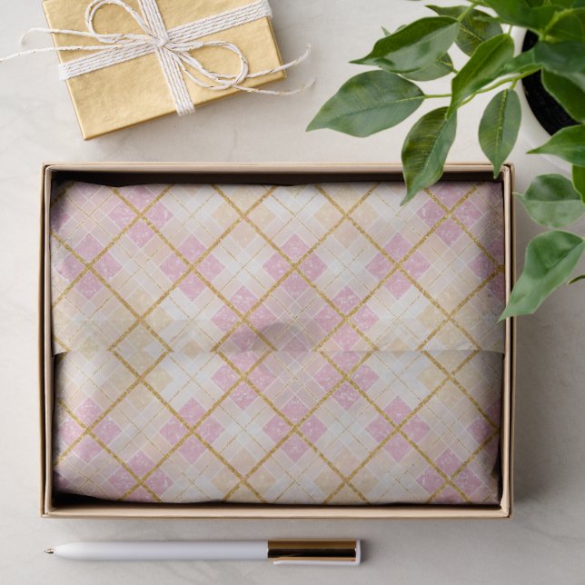 Papel De Seda Padrão de Natal em Ouro Rosa#28 ID1009 (Presente)