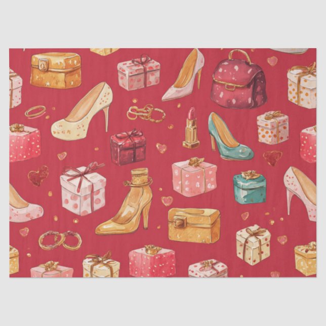 Papel De Seda Padrão de Natal Glamour Coquette Vermelho (Frente )
