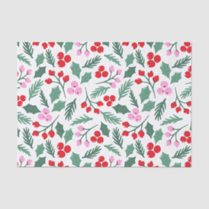 Papel De Seda Padrão de Natal Holly Berry e Folhas