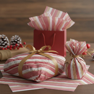 Papel De Seda Padrão de Natal Listra fina Dourada Vermelha #28 I