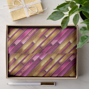 Papel De Seda Padrão de Natal Magenta Dourado #28 ID1009
