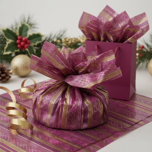 Papel De Seda Padrão de Natal Magenta Gold #2 ID1009