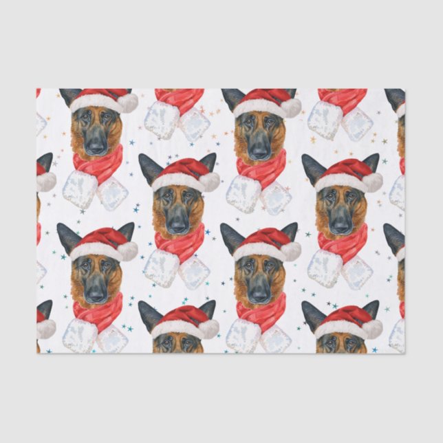 Papel De Seda Padrão de Natal para Cachorro German shepherd (Frente )