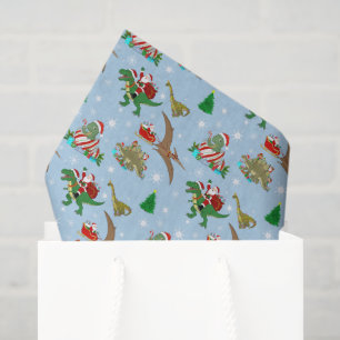 Papel De Seda Padrão de Natal Pré-Histórico de Dinossauro Alegre