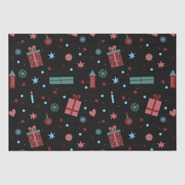 Papel De Seda Padrão de Natal Preto (Frente )