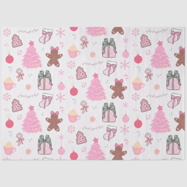 Papel De Seda Padrão de Natal Rosa (Frente )