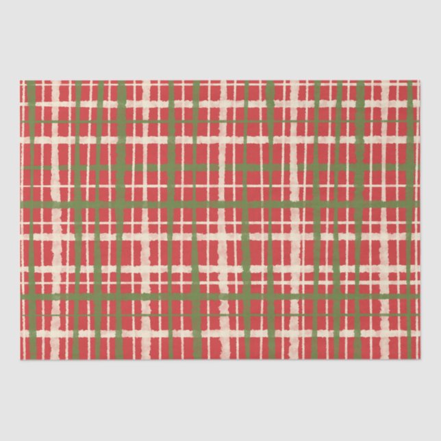 Papel De Seda Padrão de Natal Vermelho da Xadrez pintada pela Vi (Frente )