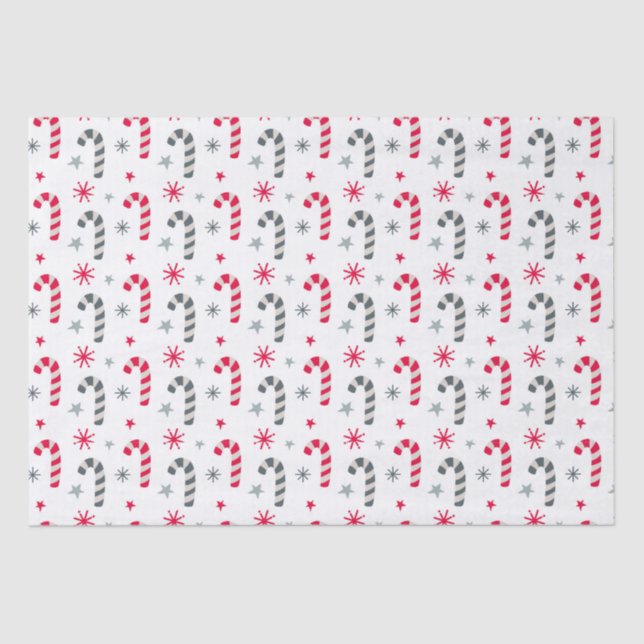 Papel De Seda Padrão de Natal vermelho e branco com canas doces (Frente )
