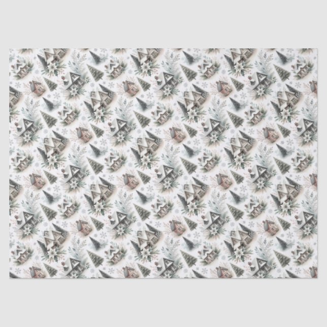 Papel De Seda Padrão de Nevasca de Cabana de Inverno (Frente )
