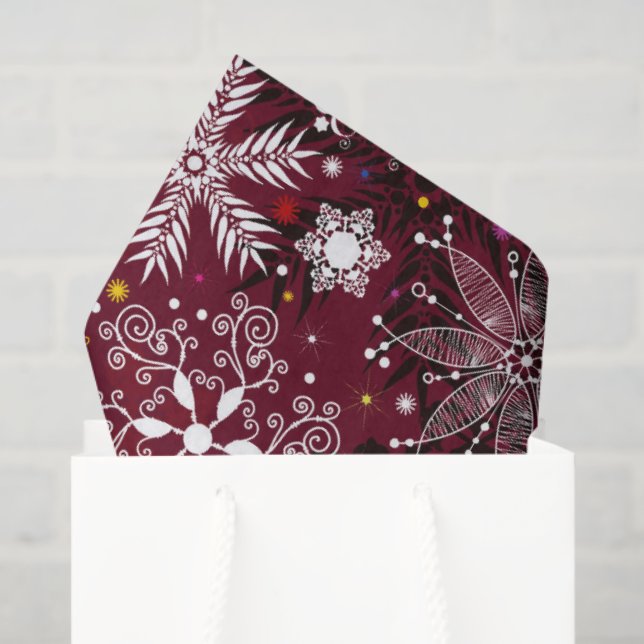 Papel De Seda Padrão de neves do Maroon tecido de Natal (Sacola de presentes)