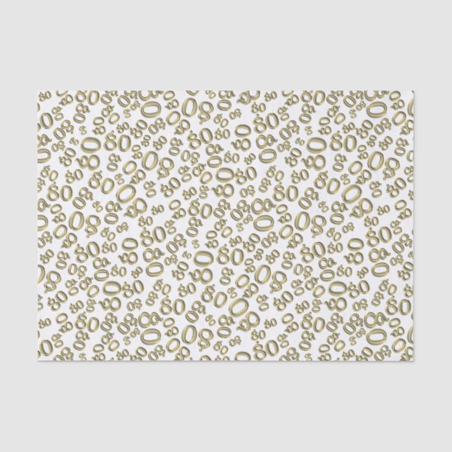 Papel De Seda Padrão de Número Aleatório de 80 Dourado/Branco (Frente )