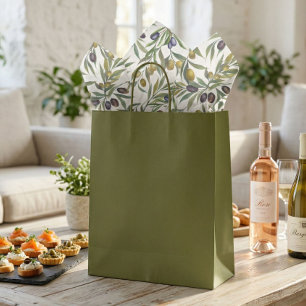 Papel De Seda Padrão de oliveira em aquarela verde salvia no est