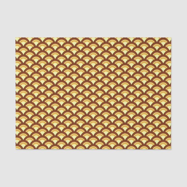 Papel De Seda Padrão de onda Art Deco - chocolate e amarelo (Frente )