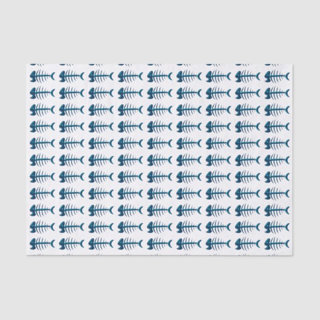 Papel De Seda Padrão de Ossos de Peixe Azul (Frente )