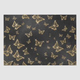 Papel De Seda Padrão de ouro e borboletas pretas