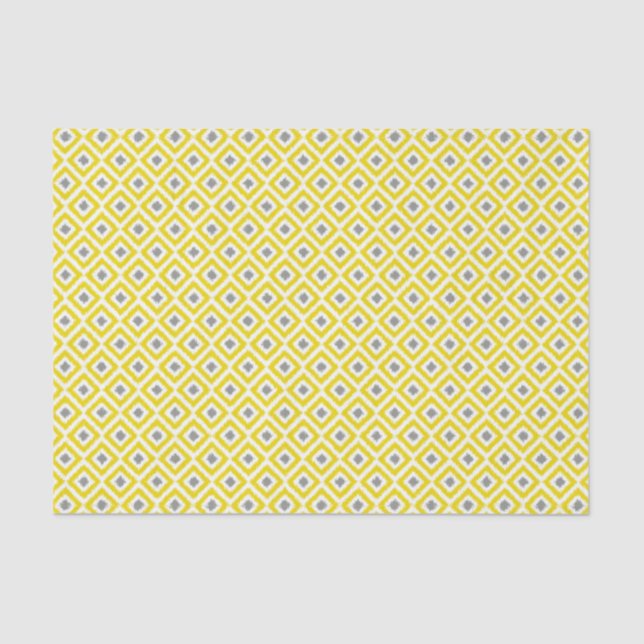 Papel De Seda Padrão de Ouros de Ikat Amarelo e Cinza (Frente )