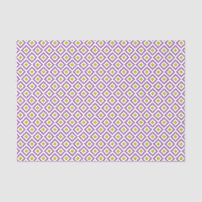 Papel De Seda Padrão de Ouros de Ikat Roxo e Verde (Frente )